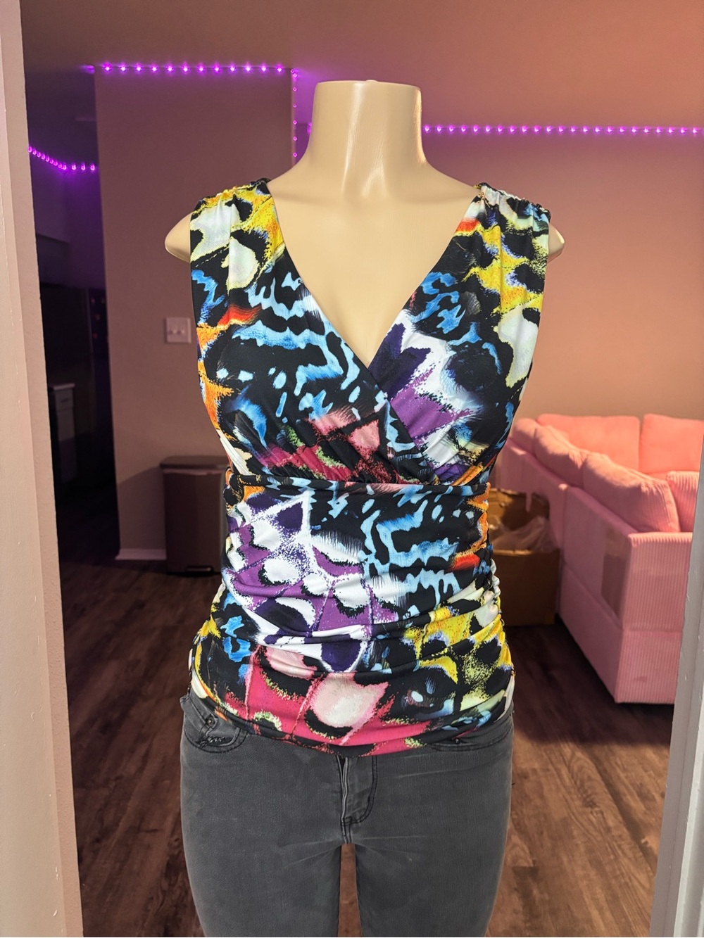 Boston Proper Multicolor Abstract V-Neck Sleeveless Camisole- Size Small